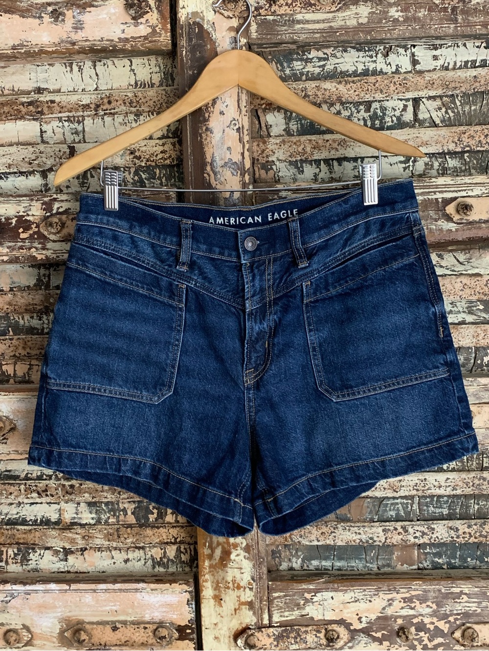 American Eagle Outfitters Dark Blue Denim Jean Shorts, Patch Pockets, EUC, 10